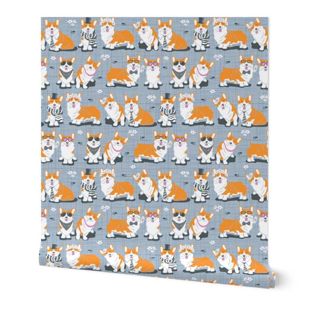 Charming corgis // small scale // grey background orange dogs