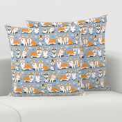 Charming corgis // small scale // grey background orange dogs