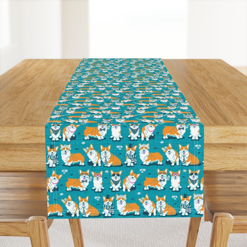 Charming corgis // small scale // teal background