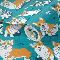 Charming corgis // small scale // teal background