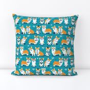 Charming corgis // small scale // teal background