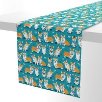 Charming corgis // small scale // teal background