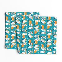 Charming corgis // small scale // teal background