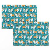 Charming corgis // small scale // teal background