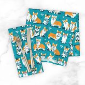 Charming corgis // small scale // teal background