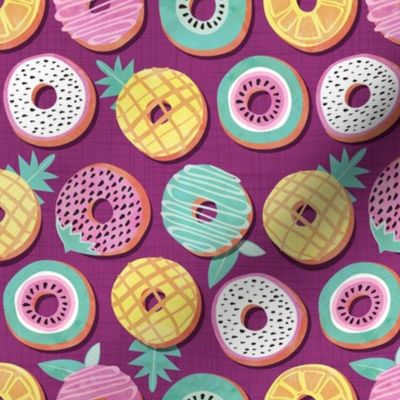 Small scale // Undercover donuts // disoriented version pink purple background pastel colors fruit donuts
