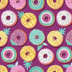 Small scale // Undercover donuts // disoriented version pink purple background pastel colors fruit donuts