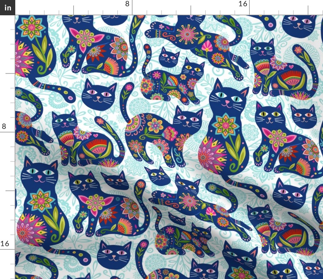 KitCats in Blue Fabric | Spoonflower