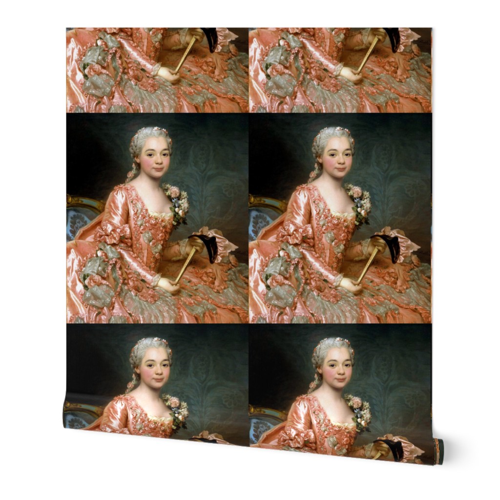 Marie Antoinette inspired princesses peach pink orange gowns flowers floral roses lace baroque victorian masks masquerade damask wallpaper ballgowns rococo portraits beautiful lady woman beauty elegant gothic lolita egl 18th century neoclassical  historic