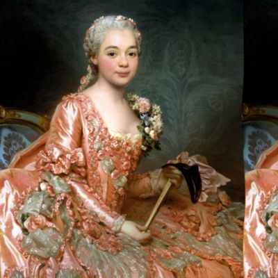 Marie Antoinette inspired princesses peach pink orange gowns flowers floral roses lace baroque victorian masks masquerade damask wallpaper ballgowns rococo portraits beautiful lady woman beauty elegant gothic lolita egl 18th century neoclassical  historic