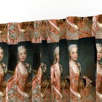 Marie Antoinette inspired princesses peach pink orange gowns flowers floral roses lace baroque victorian masks masquerade damask wallpaper ballgowns rococo portraits beautiful lady woman beauty elegant gothic lolita egl 18th century neoclassical  historic