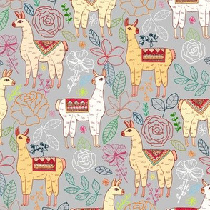 Mexican Llamas With Plants On Pewter Grey