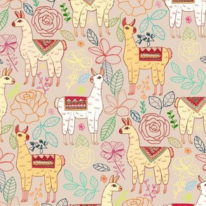 Mexican Llamas With Plants On Beige