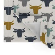 Cow Heads -  Denim, Blue, Mustard, H White