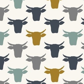 Cow Heads -  Denim, Blue, Mustard, H White