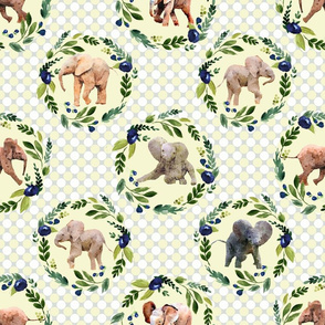 Watercolor Baby Elephants with Floral Wreaths