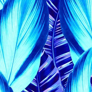 Retro Tropical Leaves in Blue