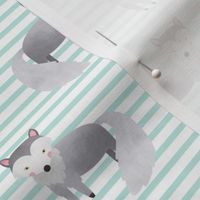 Wolf,  Crystal Mint Stripe – Woodland Animals Baby Design, Ginger Lous