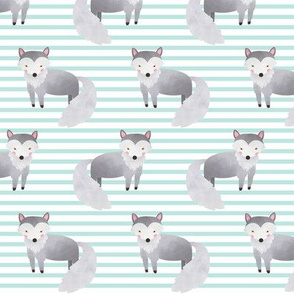 Wolf,  Crystal Mint Stripe – Woodland Animals Baby Design, Ginger Lous