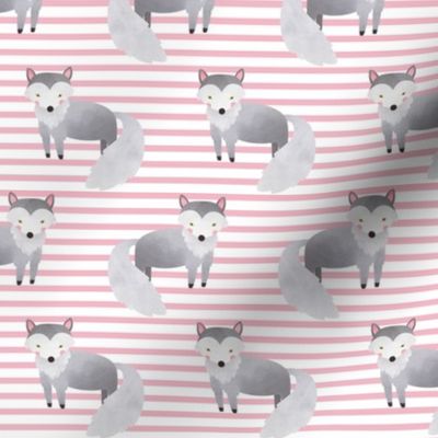 Wolf,  Pink Stripe – Woodland Animals Baby Design, Ginger Lous