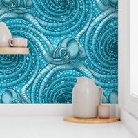 ★ KRAKEN ' ROLL ★ Monochrome Teal Blue - Large Scale / Collection : Kraken ' Roll – Steampunk Octopus Print