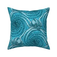 ★ KRAKEN ' ROLL ★ Monochrome Teal Blue - Large Scale / Collection : Kraken ' Roll – Steampunk Octopus Print