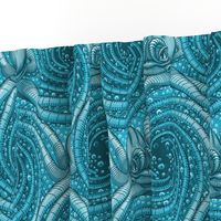 ★ KRAKEN ' ROLL ★ Monochrome Teal Blue - Large Scale / Collection : Kraken ' Roll – Steampunk Octopus Print