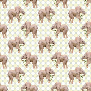 Baby Elephants with Flowers on Polka Dots