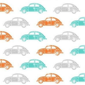 vintage cars - multi (orange, teal, grey)