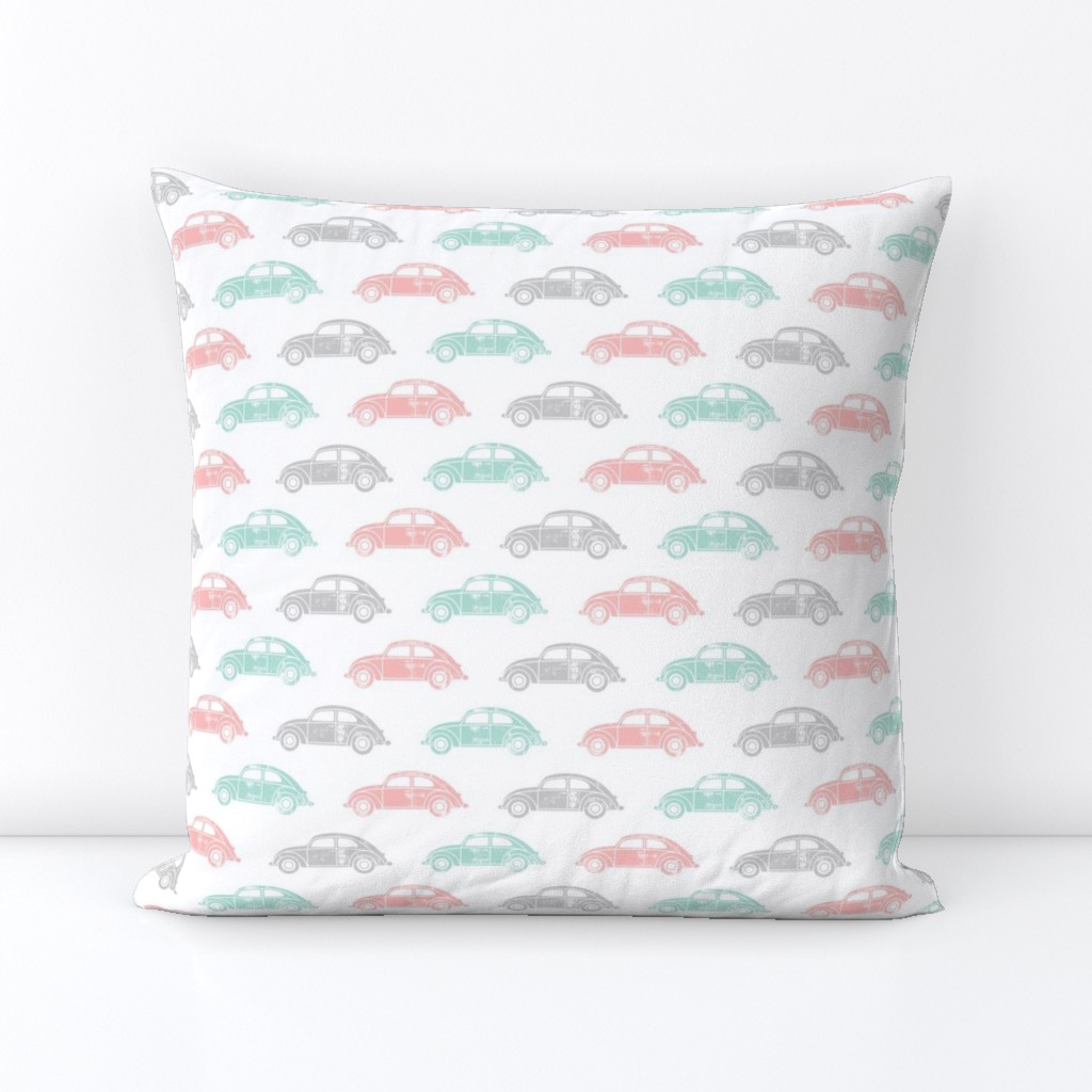 vintage cars - multi (pink, aqua, grey)