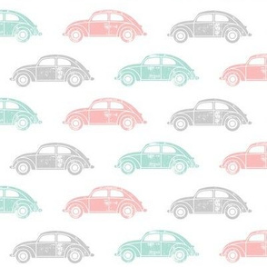 vintage cars - multi (pink, aqua, grey)