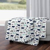 farm animal medley - navy, aqua, and grey