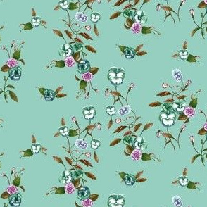 Pansies Peonies on Sea Green, Mini