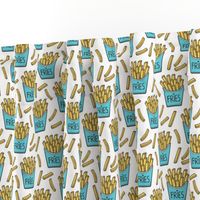 French Fries Fast Food Blue on White Smaller 2 inch