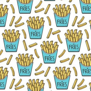 French Fries Fast Food Blue on White Smaller 2 inch
