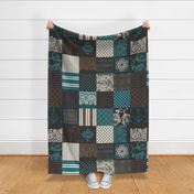 Bohemian Patch Ivory Teal Brown Cheater Fake Quilt Wholecloth 