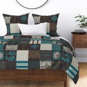 Bohemian Patch Ivory Teal Brown Cheater Fake Quilt Wholecloth 