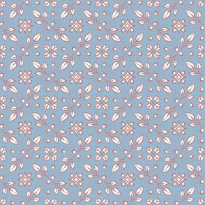Folk floral - duck blue and pink