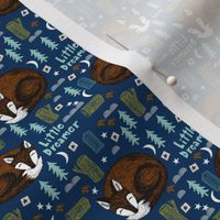 little dreamer (smaller scale)// sleeping fox navy blue cute kids camping forest woodland bear cute design