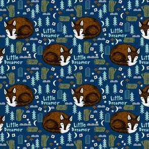 little dreamer (smaller scale)// sleeping fox navy blue cute kids camping forest woodland bear cute design