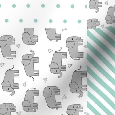 elephants cheater quilt (6 inches) // navy and mint squares fabric nursery baby design cheater quilts