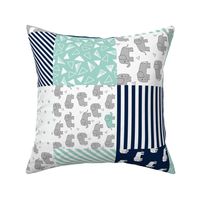 elephants cheater quilt (6 inches) // navy and mint squares fabric nursery baby design cheater quilts