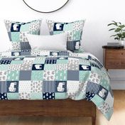 elephants cheater quilt (6 inches) // navy and mint squares fabric nursery baby design cheater quilts