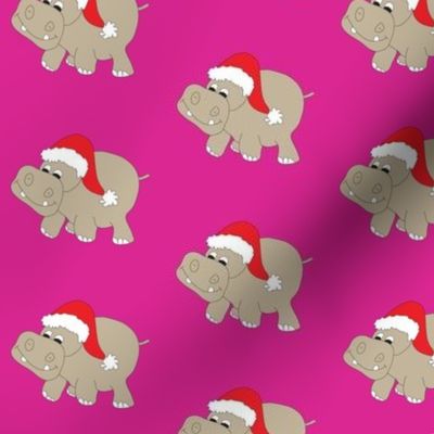 Santa Hippo Pink Background 3"