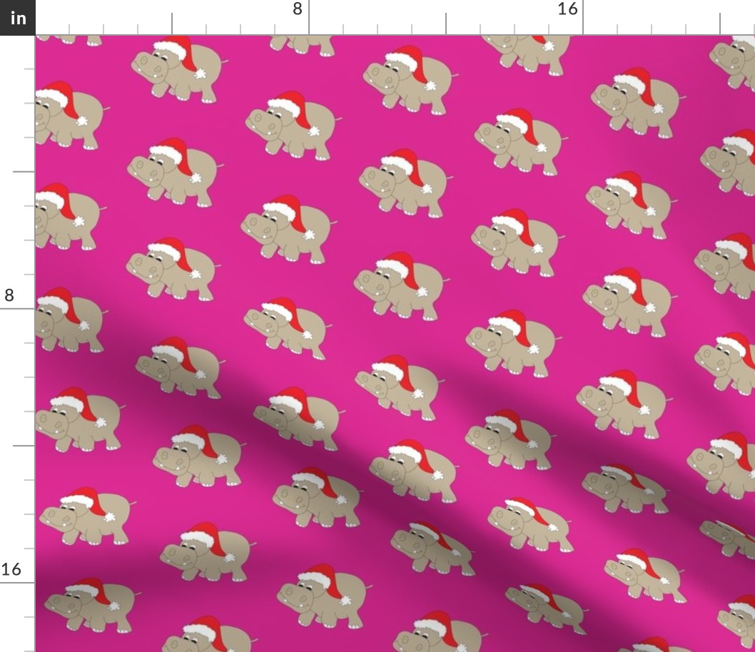 Santa Hippo Pink Background 3"