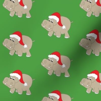 Santa Hippo Green Background 3"