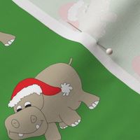Santa Hippo Green Background 3"