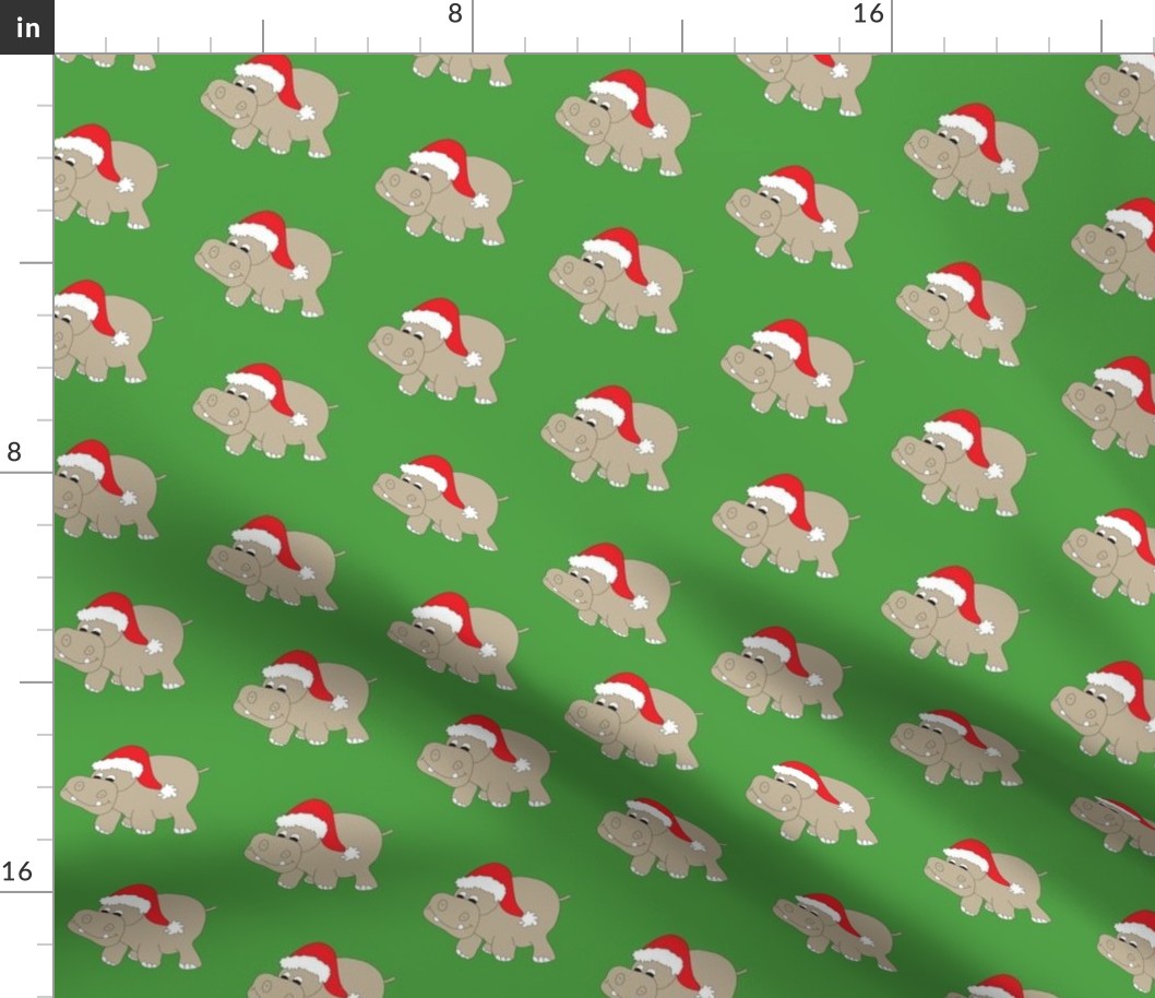 Santa Hippo Green Background 3"