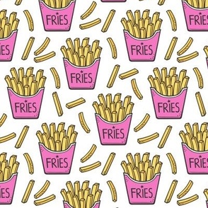 French Fries Fast Food Pink on White Smaller 2 inch