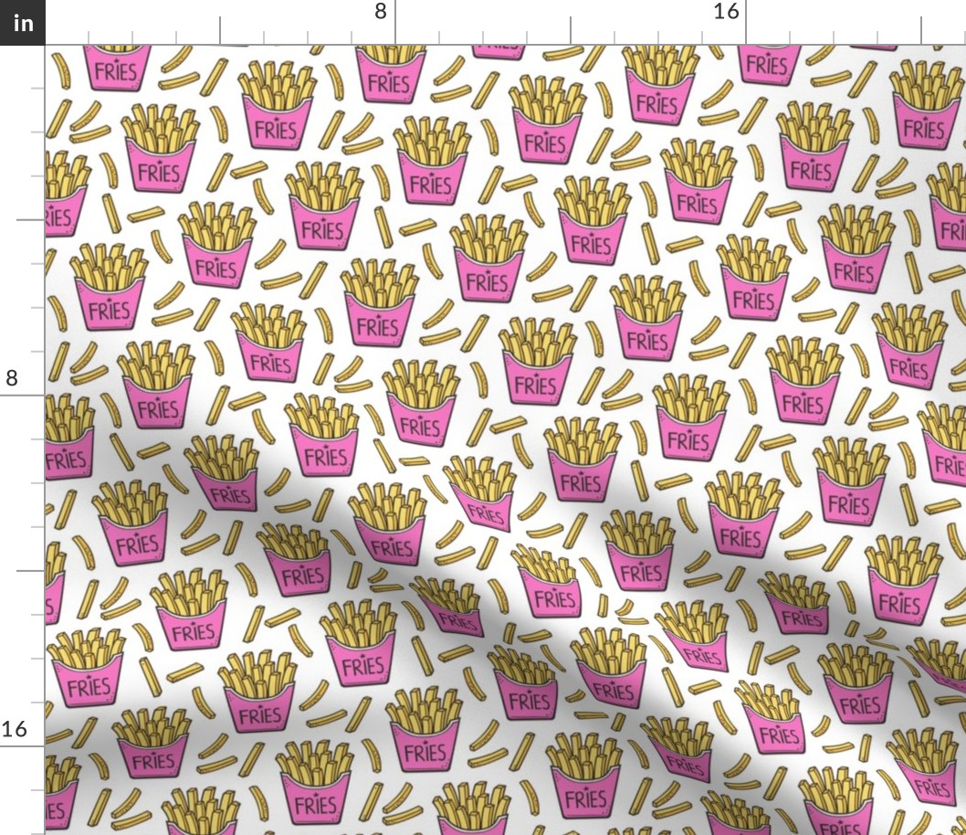 French Fries Fast Food Pink on White Smaller 2 inch